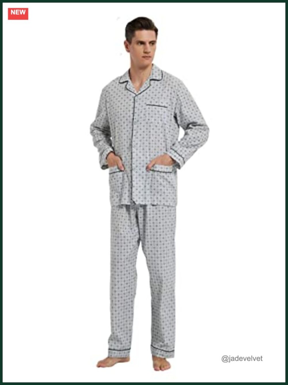 Men's 100% Cotton Pajama Set Long Sleeve Button Fly Pants - Picture 4 of 6